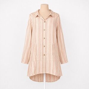 Linen Striped Button Shirt Dress Size 8 Boho Beach Coastal Pockets Granola